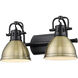 Duncan 2 Light 17 inch Matte Black Bath Vanity Wall Light in Aged Brass
